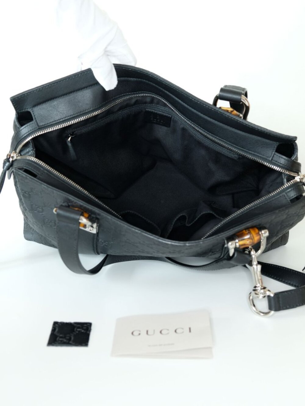 Gucci Guccissima Leather Bamboo Bar Tote, Excellent Condition, Matte Black - Picture 12 of 14